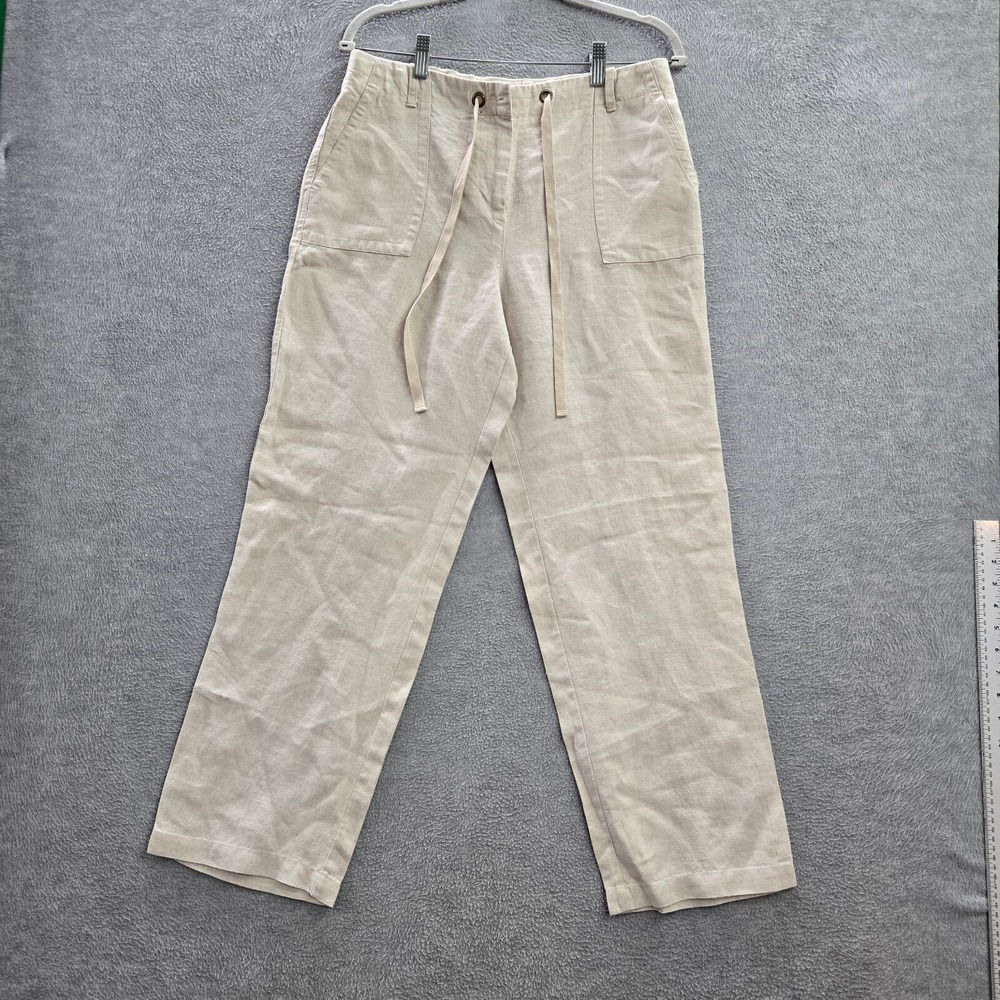 Charter Club Women Pants 10 Beige Solid Linen Katherine Fit Casual 27" Inseam